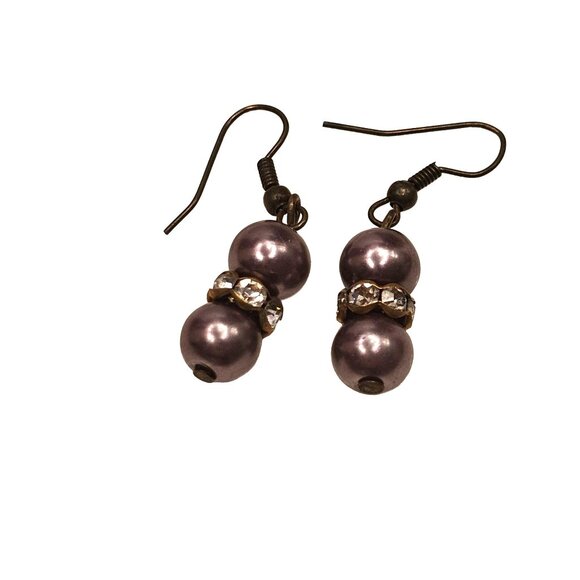 Purple Pearl Drop Made with Swarovski Crystal Rondelle Rhinestone Earrings - Picture 3 of 5